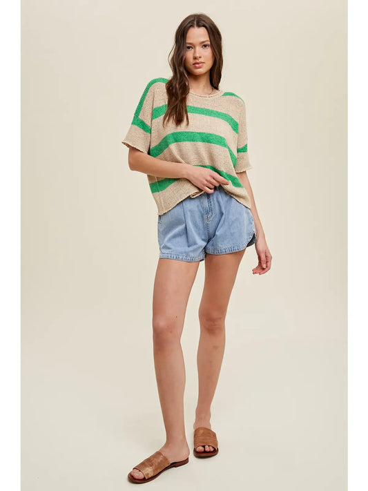 Boxy Green Stripe Top