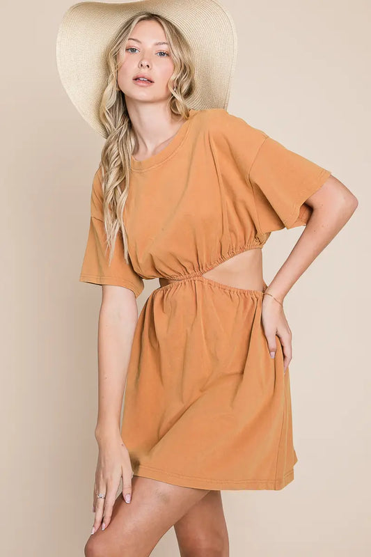 Washed T-shirt Dress With Cutouts