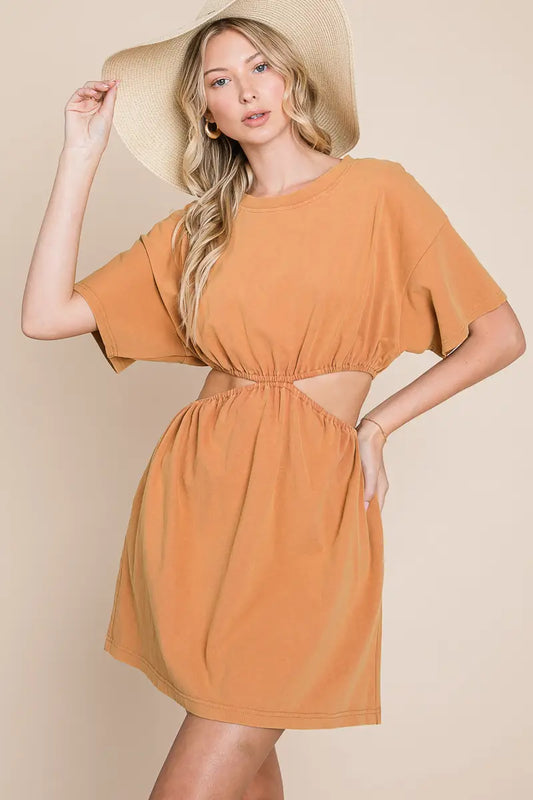 Washed T-shirt Dress With Cutouts