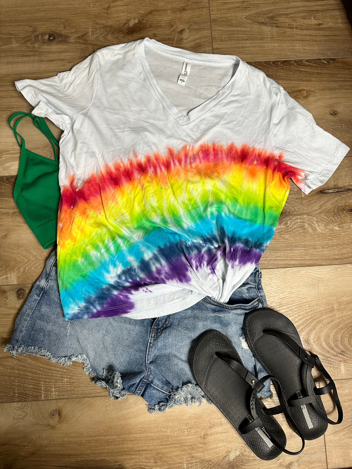 Hand dyed tie-dye rainbow T-shirt