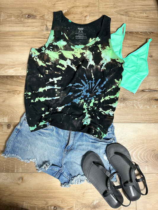 Hand dyed reverse tie-dye tank top