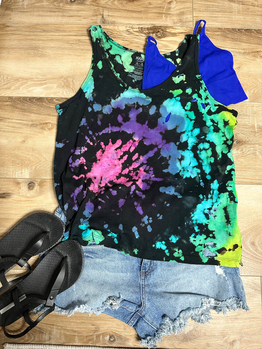 Hand dyed reverse tie-dye tank top