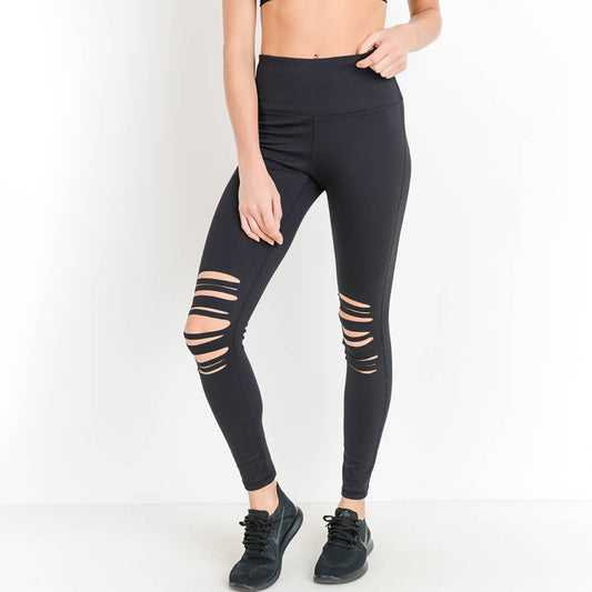 Shredded Knee Laser-Cut Highwaist Leggings