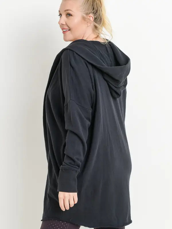 Longline Hooded Cardigan with Pockets