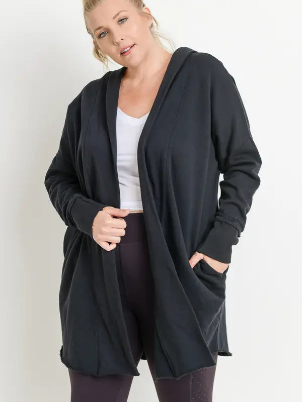 Longline Hooded Cardigan with Pockets