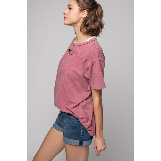 KEYHOLE MINERAL WASH SHORT SLEEVE TOP