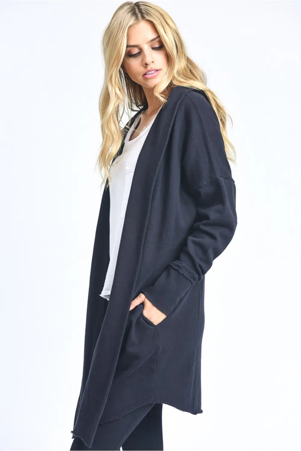 Longline Hooded Cardigan with Pockets